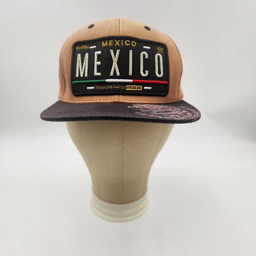 Top Level Mexico Snapback Hat Tan Black Flat Brim Eagle Graphic One Size Mens